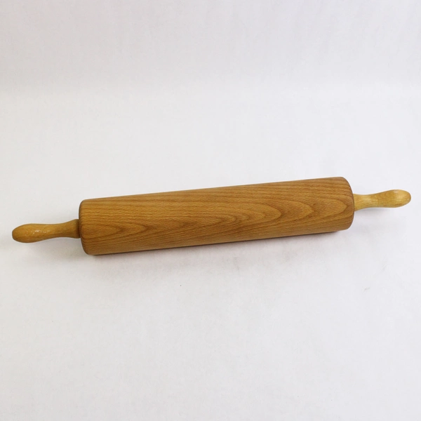 Solid Wood Rolling Pin With Handles Rustic Kitchen Tool 20"