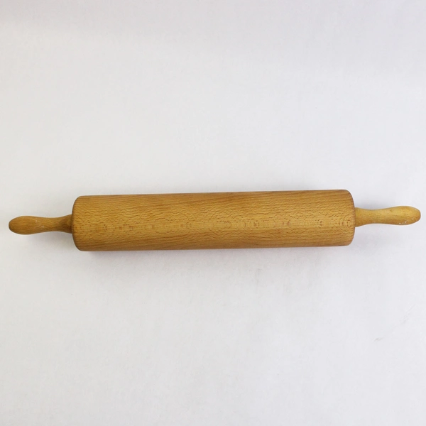Solid Wood Rolling Pin With Handles Rustic Kitchen Tool 20"
