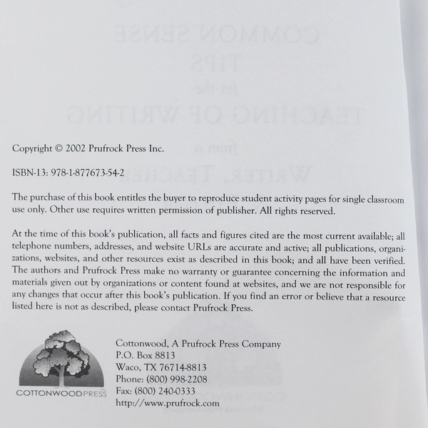 Common Sense Tips on the Teaching of Writing Cheryl Miller Thurston 2002 PB