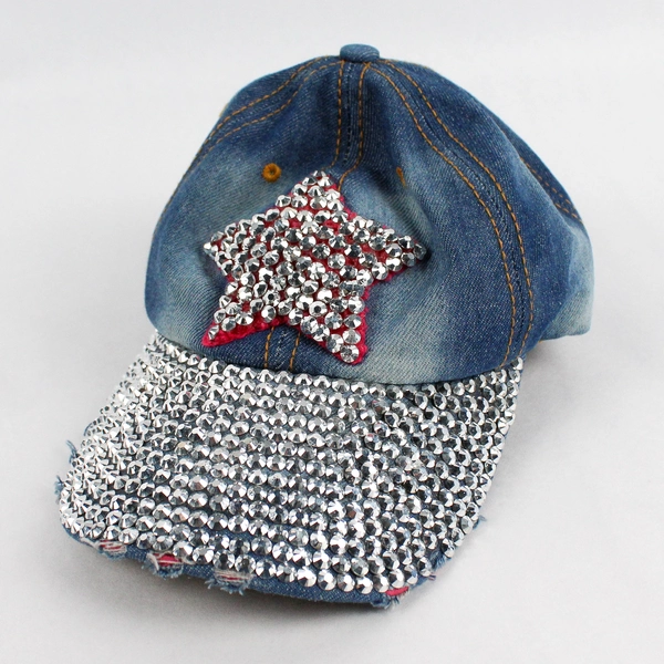Magid Hats Women's Bedazzled Cotton Denim Baseball Cap Hat