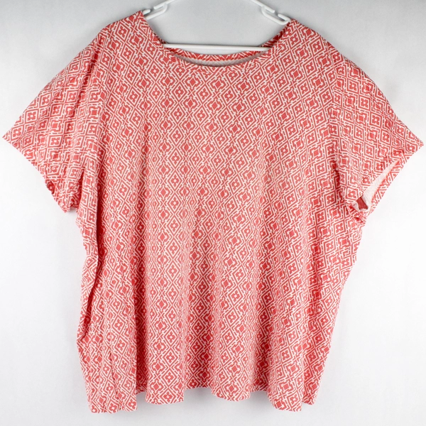 Woman Within Coral Orange and White Diamond Patterned T-Shirt Women's 4X 34/36