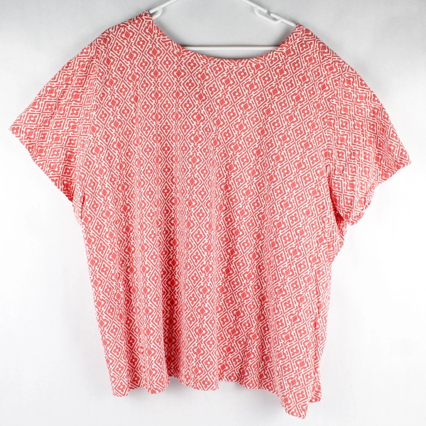 Woman Within Coral Orange and White Diamond Patterned T-Shirt Women's 4X 34/36
