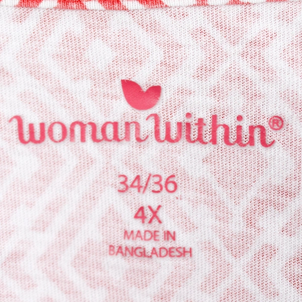 Woman Within Coral Orange and White Diamond Patterned T-Shirt Women's 4X 34/36