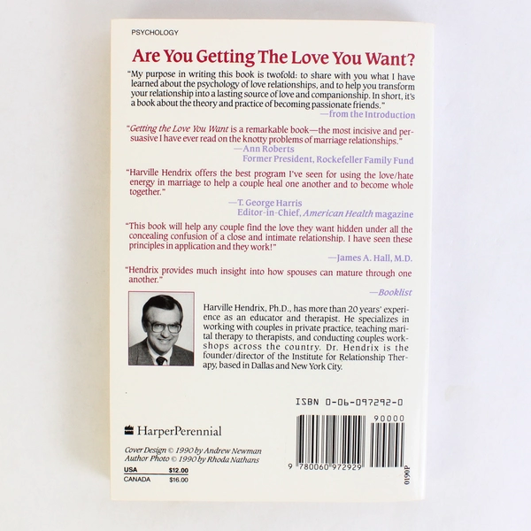 Getting the Love You Want by Harville Hendrix 1992 Paperback