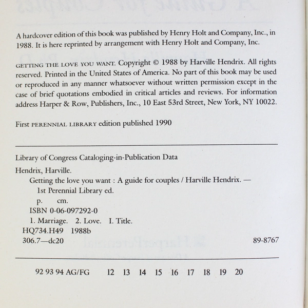 Getting the Love You Want by Harville Hendrix 1992 Paperback