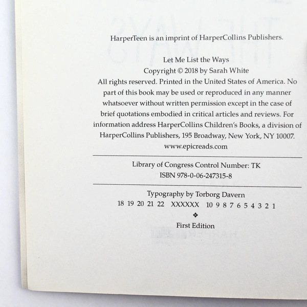 Let Me List the Ways by Sarah White 2018 Trade Paperback First Edition