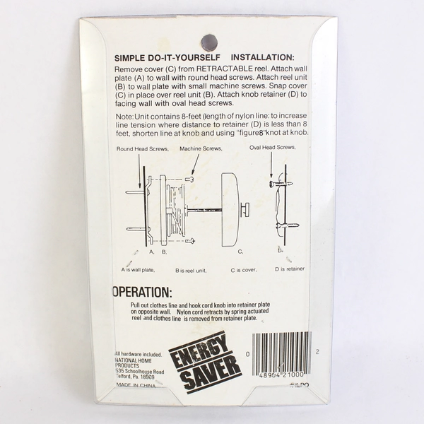 National Home Products 8 Foot Nylon Retractable Clothesline NIP