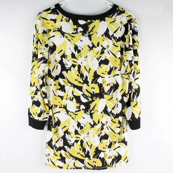 NWT Perseption Concept Chartreuse Black and White 3/4 Sleeve Top Women's Medium