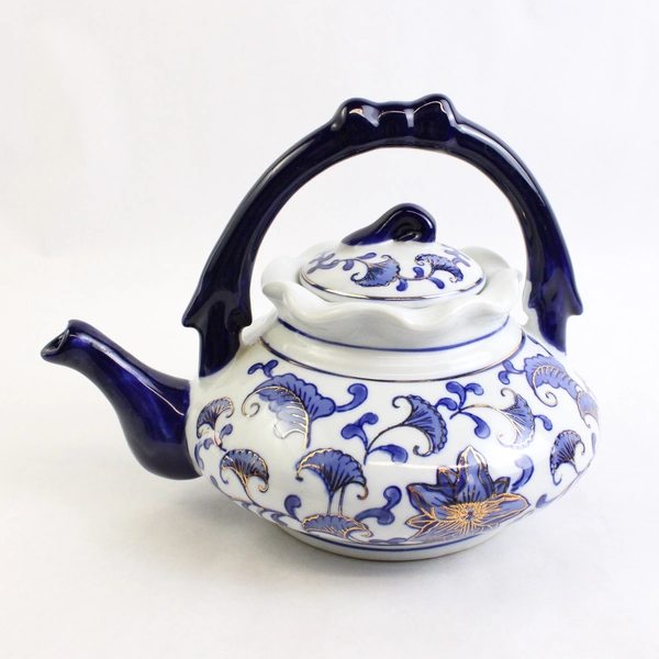 Decorative Chinese Teapot Hand Painted Blue & White Floral