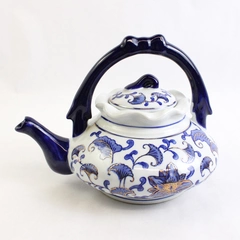 Decorative Chinese Teapot Hand Painted Blue & White Floral