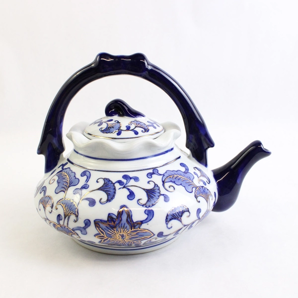 Decorative Chinese Teapot Hand Painted Blue & White Floral