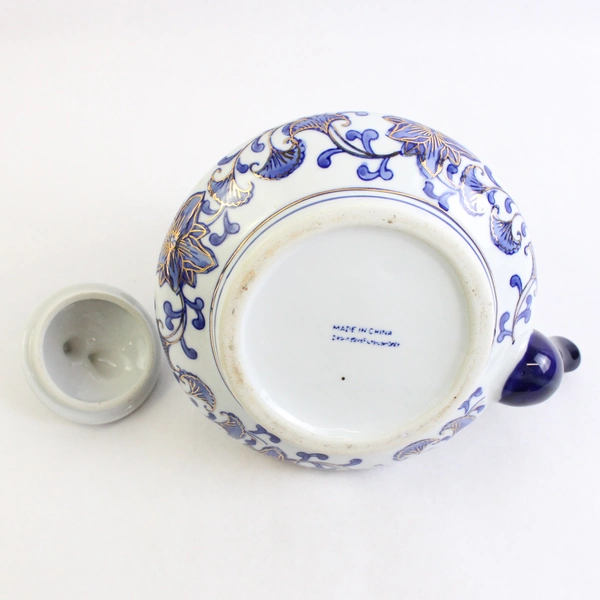 Decorative Chinese Teapot Hand Painted Blue & White Floral