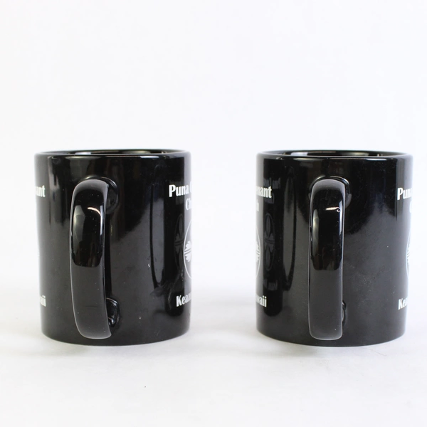 Set of 2 Black Ceramic Puna Covenant Church Keaau Hawaii Coffee Mugs