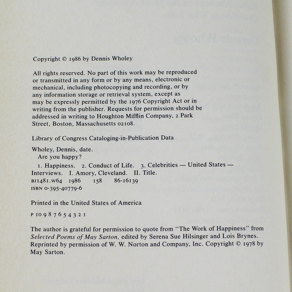 Are You Happy Some Answers to the Most Important Dennis Wholey 1986 HC