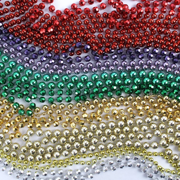 Lot of 15 Colorful Mardi Gras Bead Necklaces - Red, Gold, Green, Purple, Silver