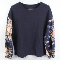 Unbranded Navy Blue Floral Patterned Sweater Women's Size Medium