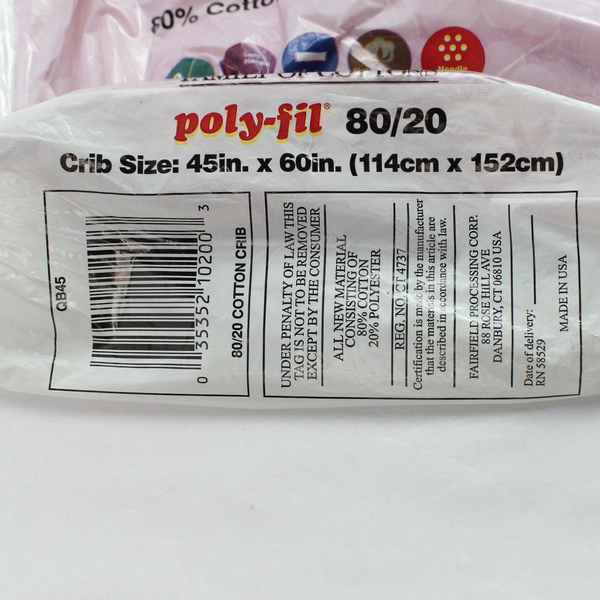 Fairfield Family Of Cottons Quilter's 80/20 Crib Size Batting 45" x 60"