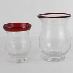 Lot Of 2 Elements Hand Blown Red Rim Vases 4.75" And 5.75" 