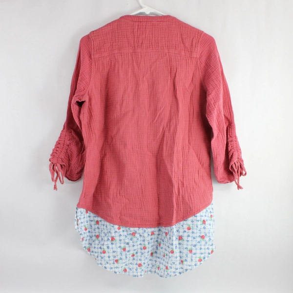 Foxcroft NYC Red & Blue Strawberry Patterned Blouse Women's Medium