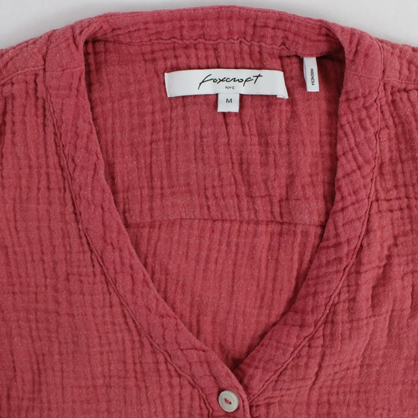 Foxcroft NYC Red & Blue Strawberry Patterned Blouse Women's Medium