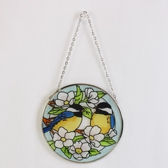 Stained Glass Chickadee Suncatcher 5" Round