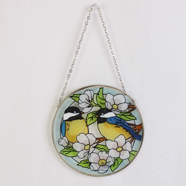 Stained Glass Chickadee Suncatcher 5" Round