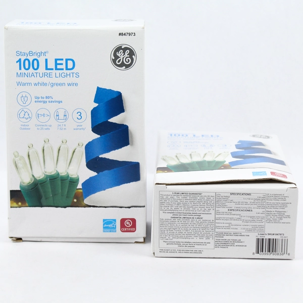 Lot Of 2 GE StayBright 100-Count 24.75-ft Warm White Mini LED Christmas Lights