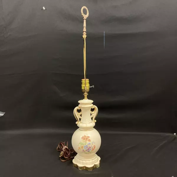 Antique 1940's Hand Painted Porcelain Double Handled Urn Lamp Works No Shade