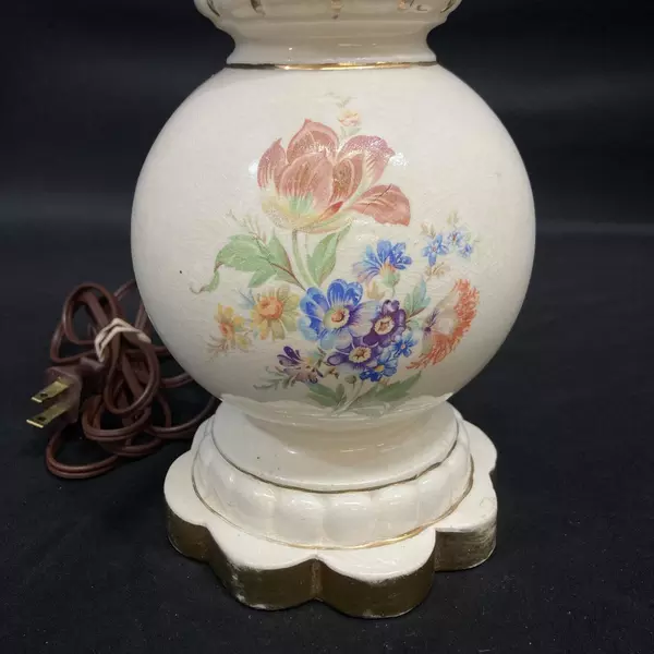 Antique 1940's Hand Painted Porcelain Double Handled Urn Lamp Works No Shade
