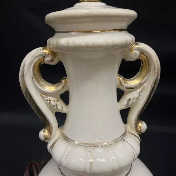 Antique 1940's Hand Painted Porcelain Double Handled Urn Lamp Works No Shade