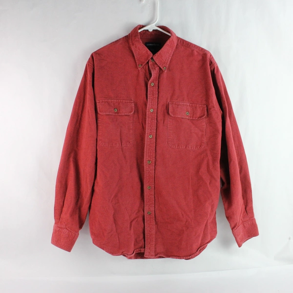 Lands' End Red Cotton Button-Down Shirt Men's Large 16-16.5 Good Condition