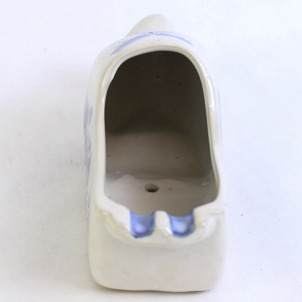 Gray Ceramic Dutch Clog Ashtray With A Hand Painted Blue Windmill And Flowers