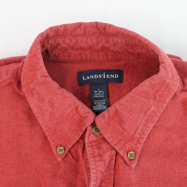 Lands' End Red Cotton Button-Down Shirt Men's Large 16-16.5 Good Condition