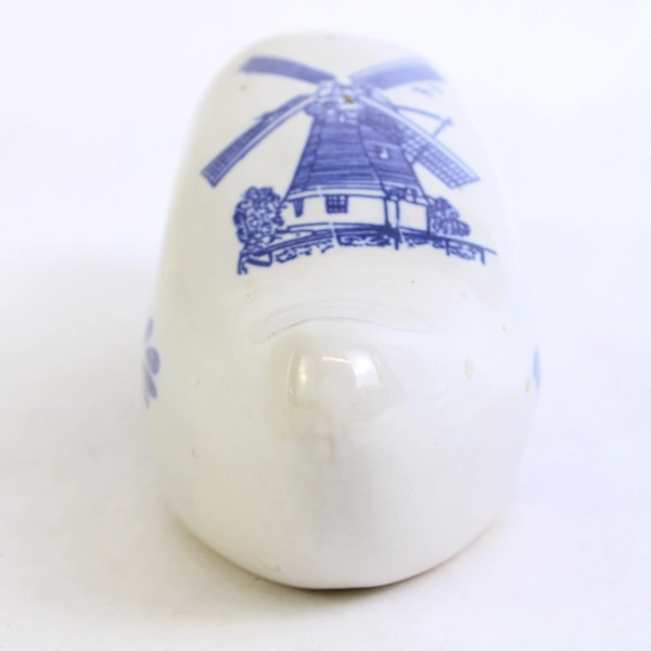 Gray Ceramic Dutch Clog Ashtray With A Hand Painted Blue Windmill And Flowers