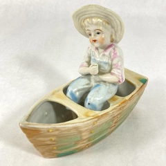 Vintage Ucago Porcelain Figurine Boy In a Boat Fishing