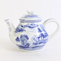 Butterfly Top Chinese Teapot Hand Painted Blue & White Floral
