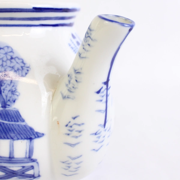 Butterfly Top Chinese Teapot Hand Painted Blue & White Floral