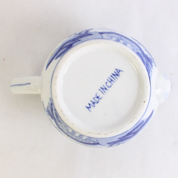 Butterfly Top Chinese Teapot Hand Painted Blue & White Floral