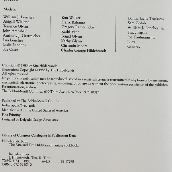 The Fantasy Cookbook Timothy & Rita Hildebrandt 1983 Hardcover