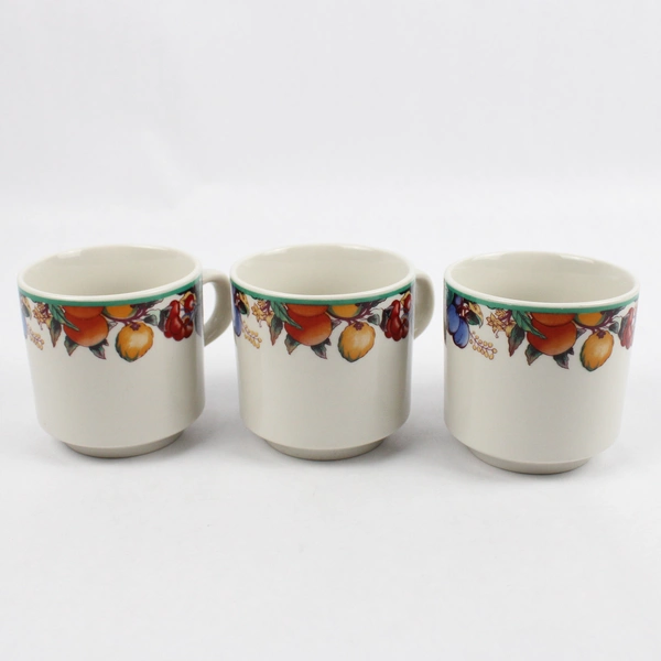 Lot Of 3 Maplehill Stoneware Ceramic Mugs Harvest Pattern Fruit 80s 3" Tall