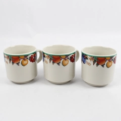 Lot Of 3 Maplehill Stoneware Ceramic Mugs Harvest Pattern Fruit 80s 3" Tall
