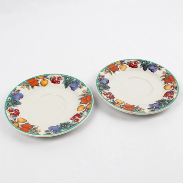 Lot Of 2 Maplehill Stoneware Ceramic Saucer Harvest Pattern Fruit 6" Diameter