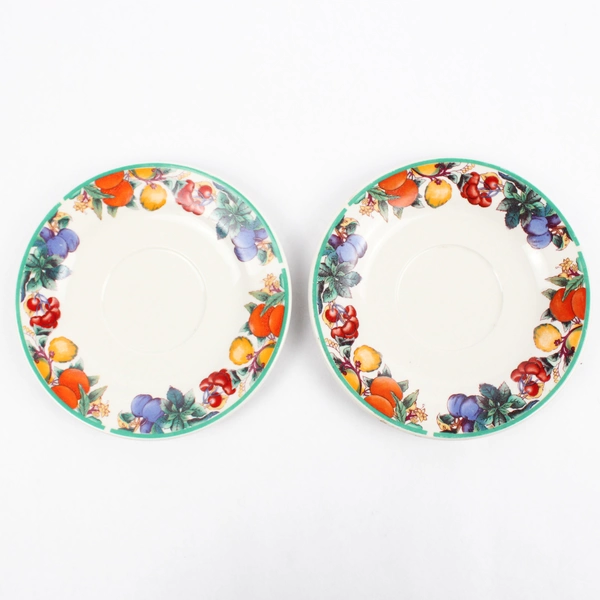 Lot Of 2 Maplehill Stoneware Ceramic Saucer Harvest Pattern Fruit 6" Diameter