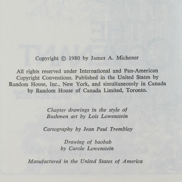 The Covenant Volume 2 James A. Michener 1980 HC