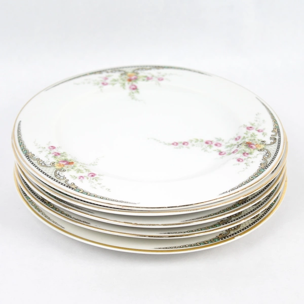 Lot of 5 Hutschenreuther 6.5" Bread Plates White Pink Flowers Bavaria