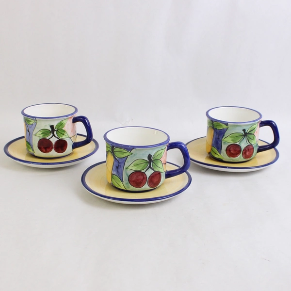 6 PC Set of Seymour Mann Frutta Fresca Ceramic Cups and Saucers