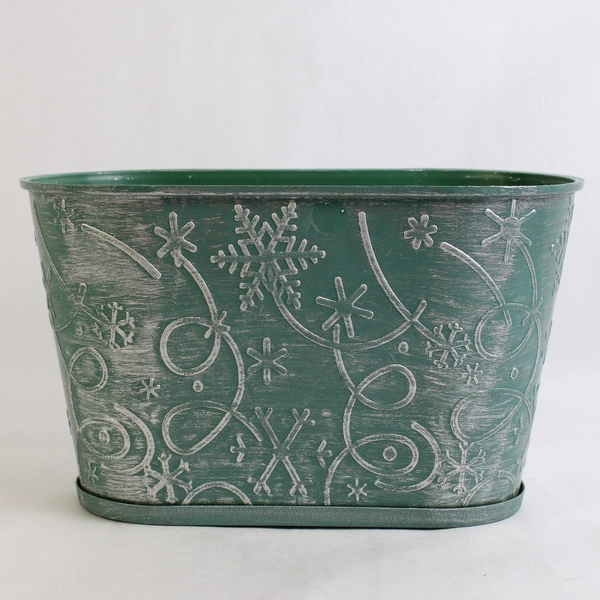 TVI Imports Green Snowflake Design Plastic Planter