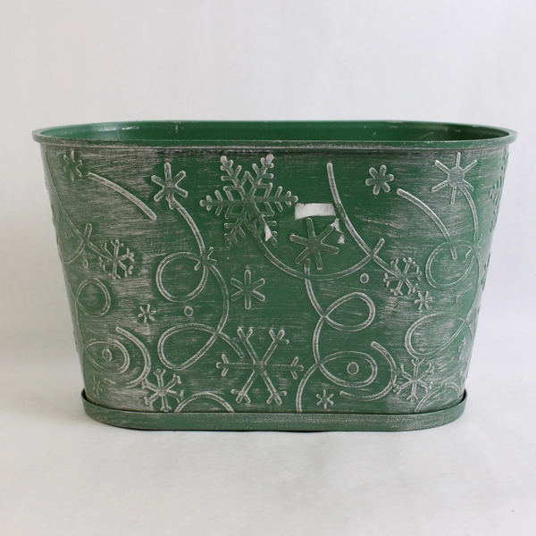 TVI Imports Green Snowflake Design Plastic Planter