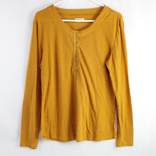 Maurices 24/7 Mustard Yellow Half-Button Long-Sleeved Shirt Women's Size XL