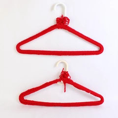 Lot of 2 Vintage Hand Crochet Wire Hangers Standard Sz Red Yarn Decoration